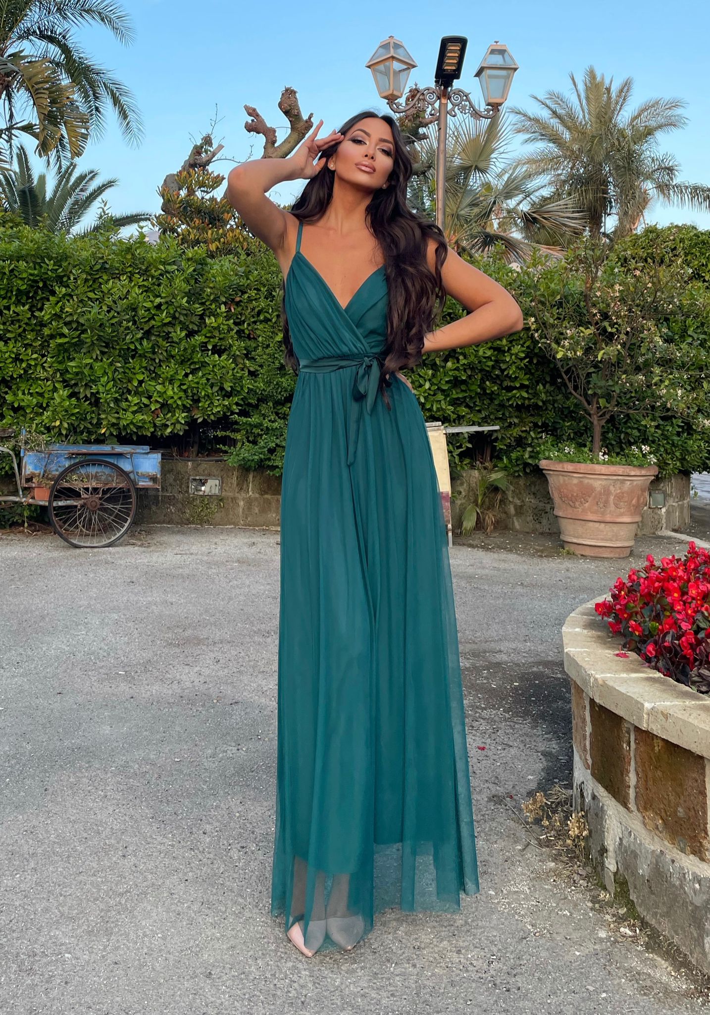 Abito lungo in tulle petrolio - R.a. Boutique 