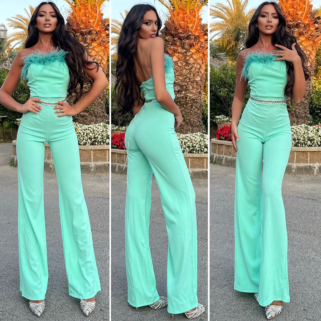 Tuta con piume Verdeacqua - R.a. Boutique 