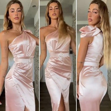 Abito rosa con fiocco e cintura - R.a. Boutique 