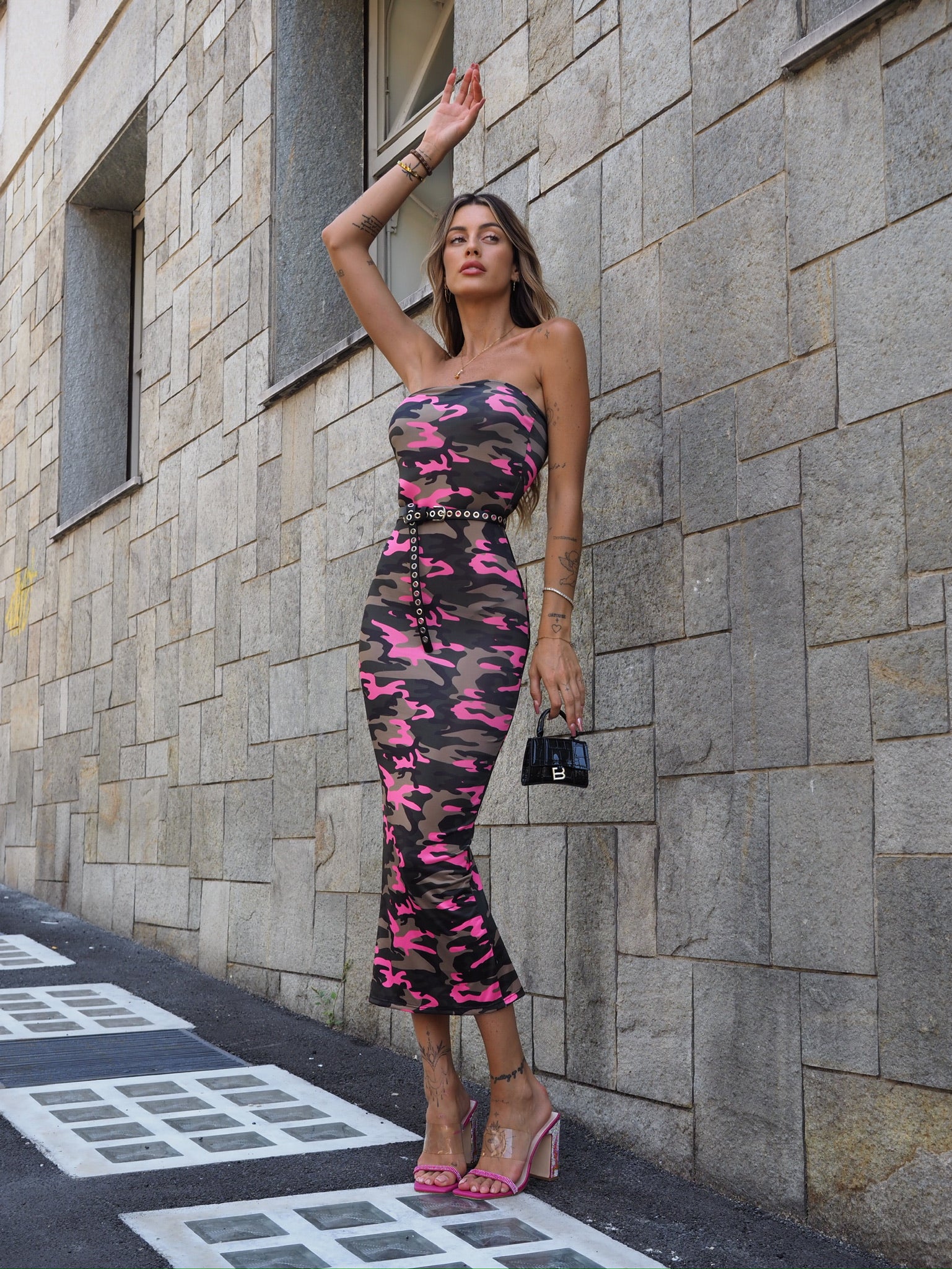 Abito a fascia military Fuxia - R.a. Boutique 