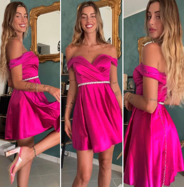 Abito corto in raso rosa fluo - R.a. Boutique 