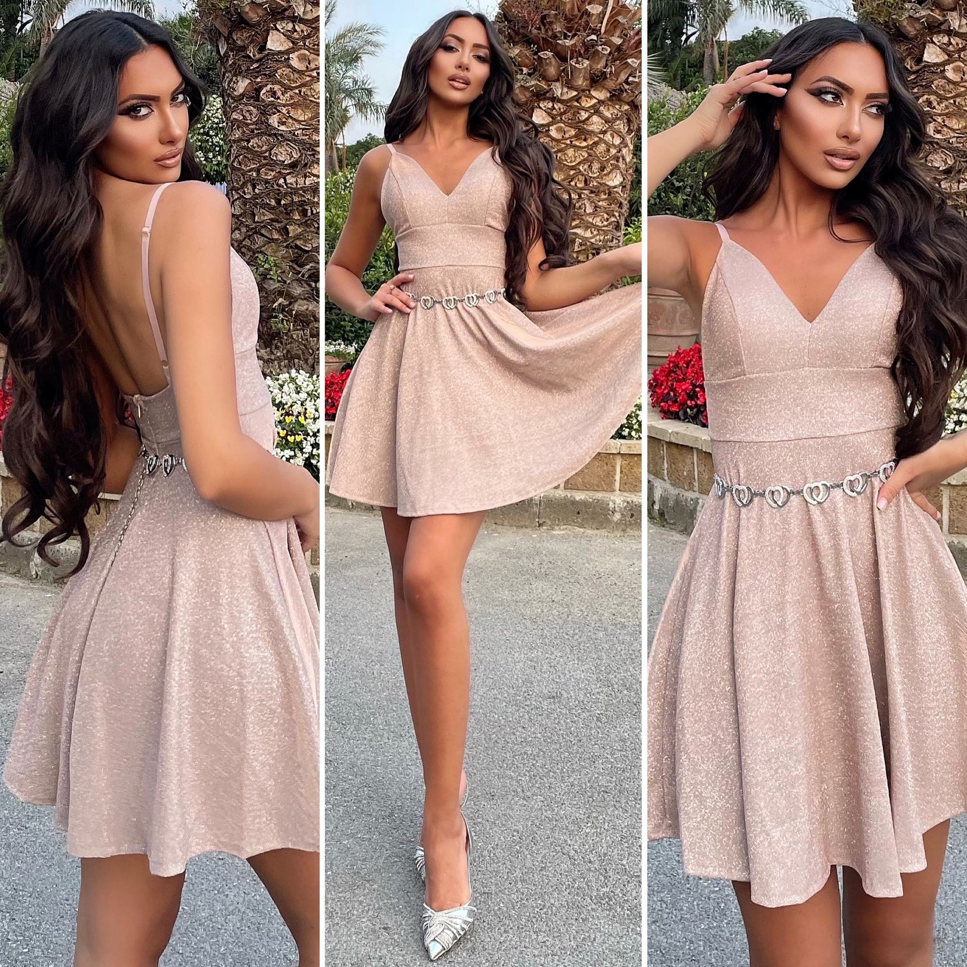 Abito corto glitter cipria - R.a. Boutique 