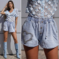 Short in jeans cuore in strass - R.a. Boutique 