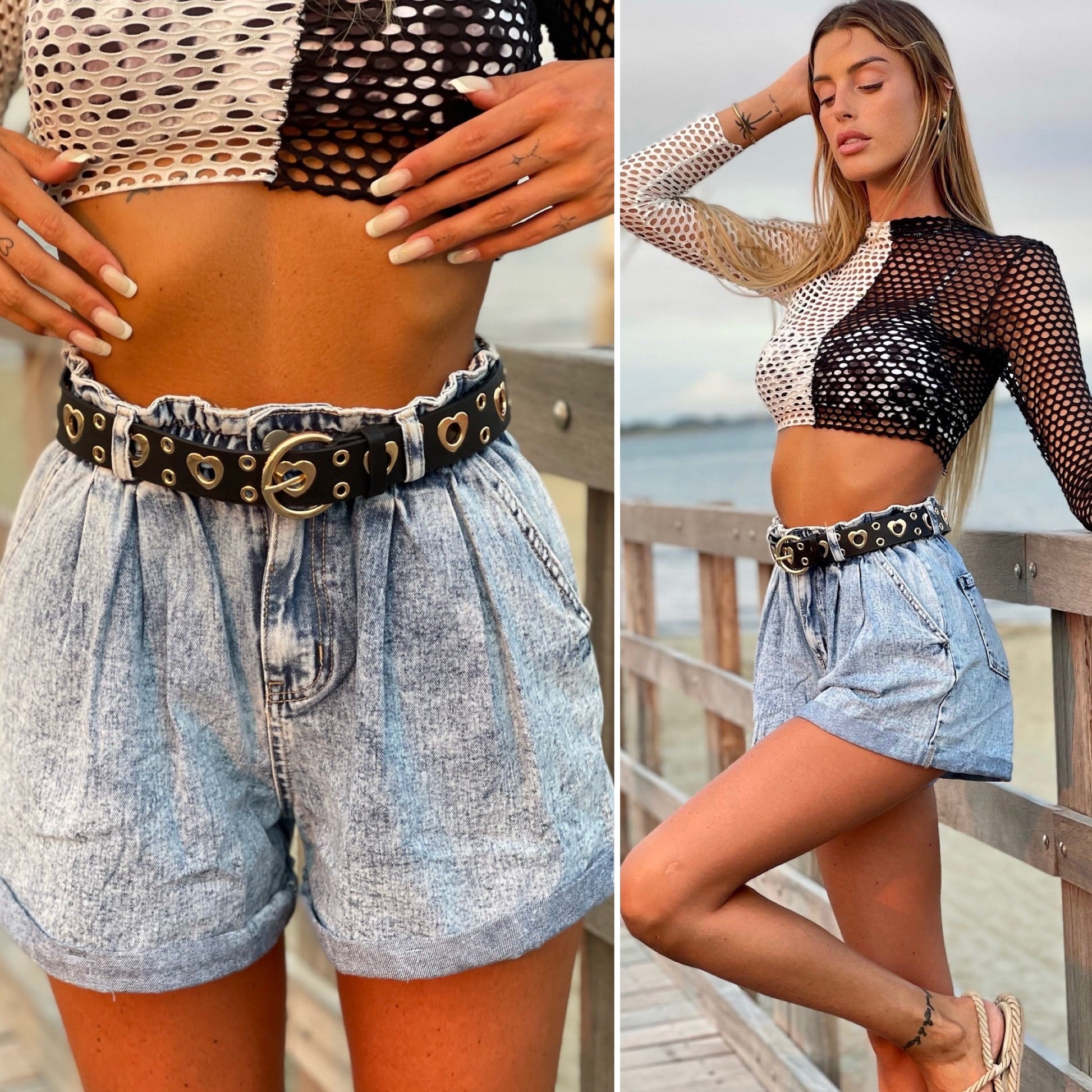 Short in jeans con elastico in vita - R.a. Boutique 