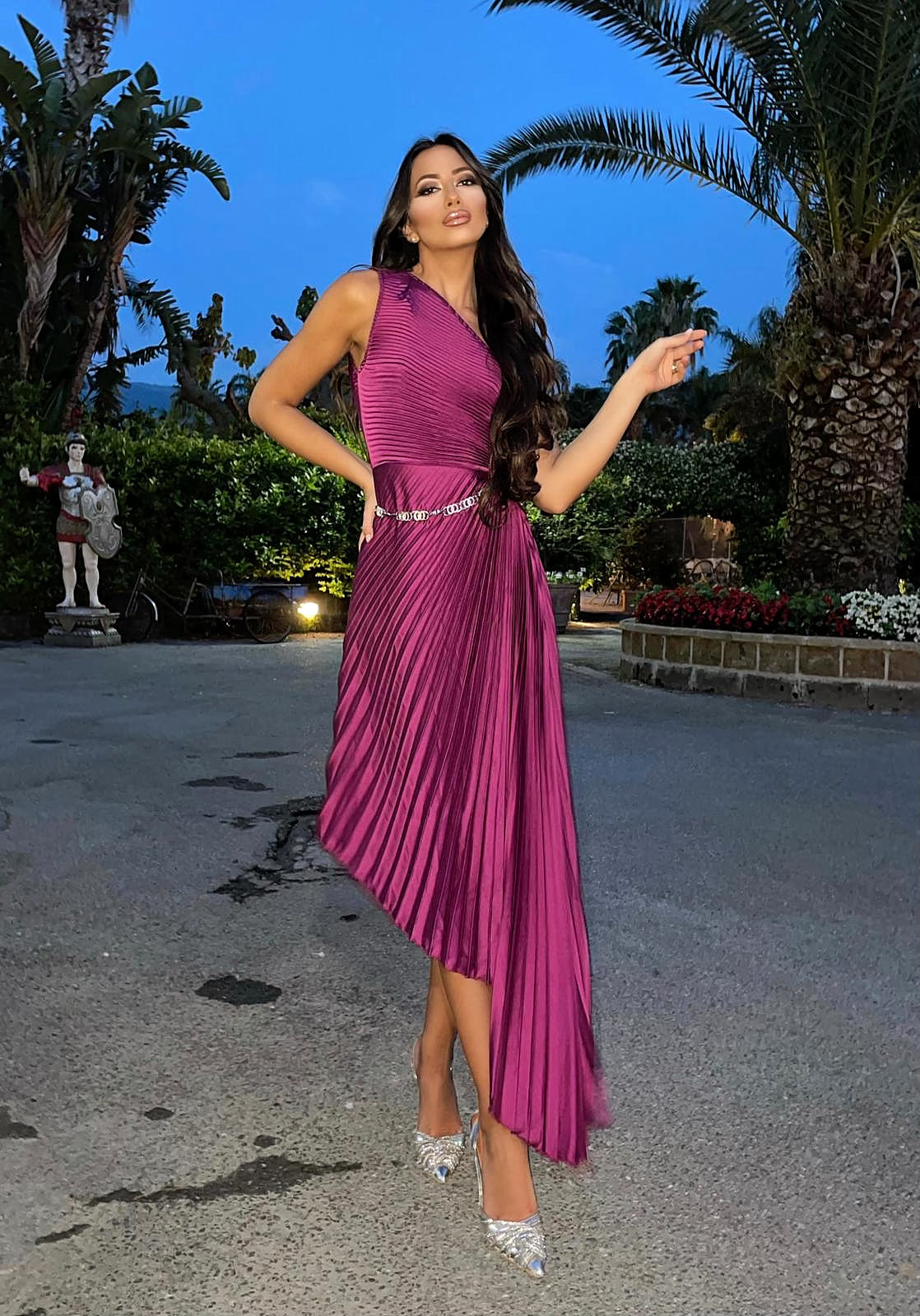 Abito plissè asimmetrica peonia - R.a. Boutique 