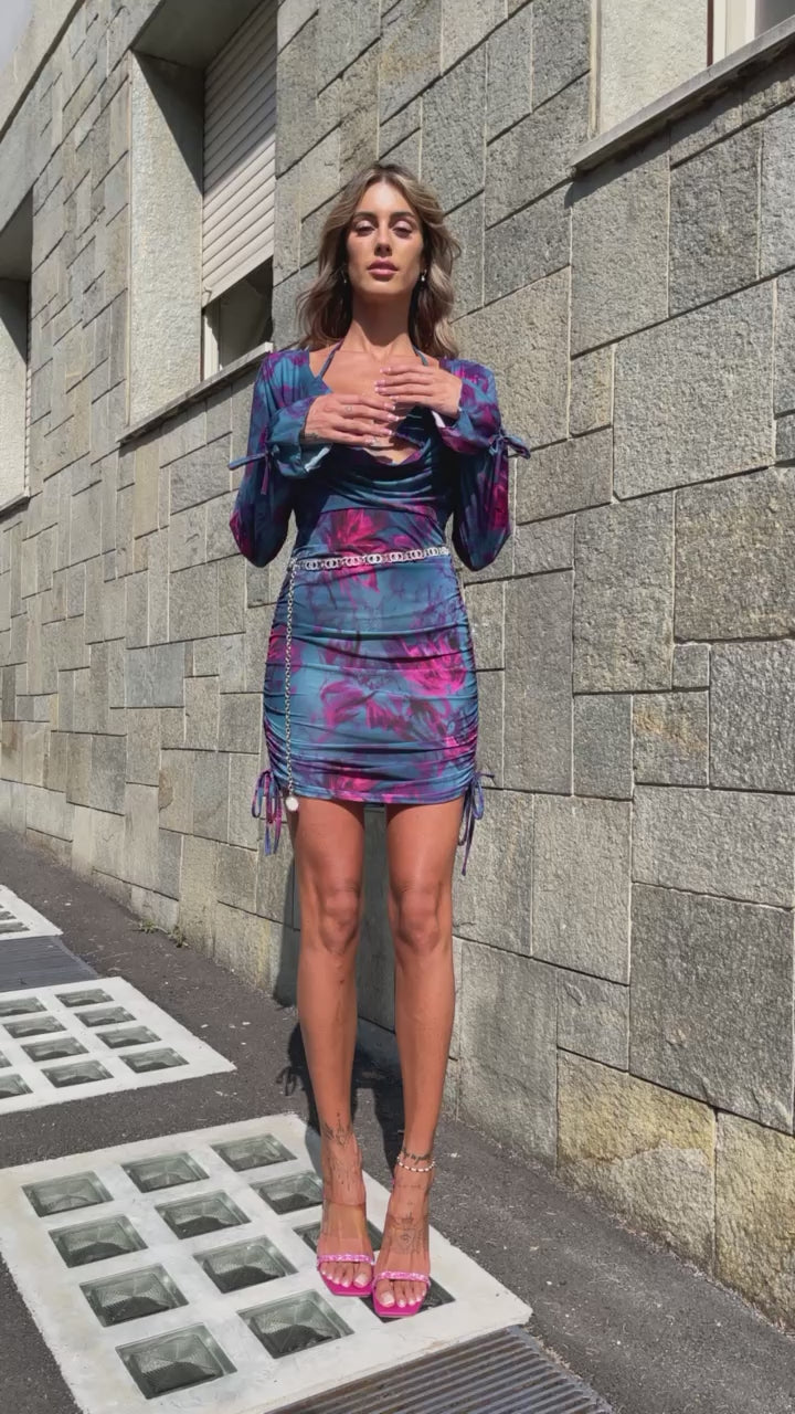 Abito petrolio a fiori con reggiseno - R.a. Boutique