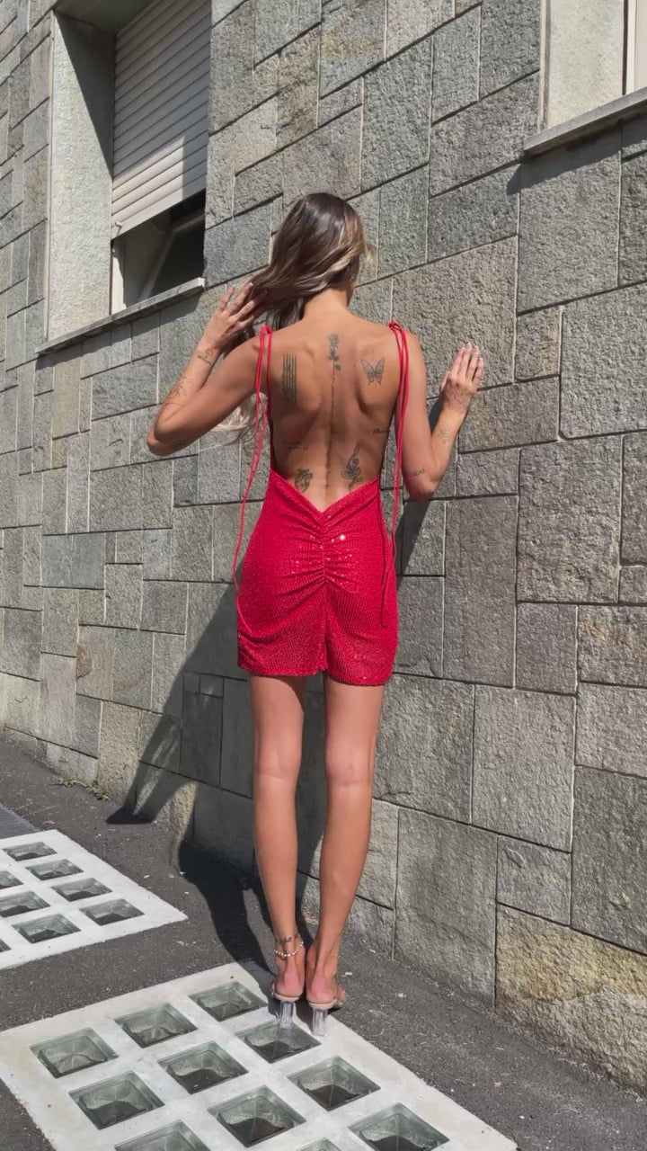 Abito corto push up con paillettes rosso - R.a. Boutique
