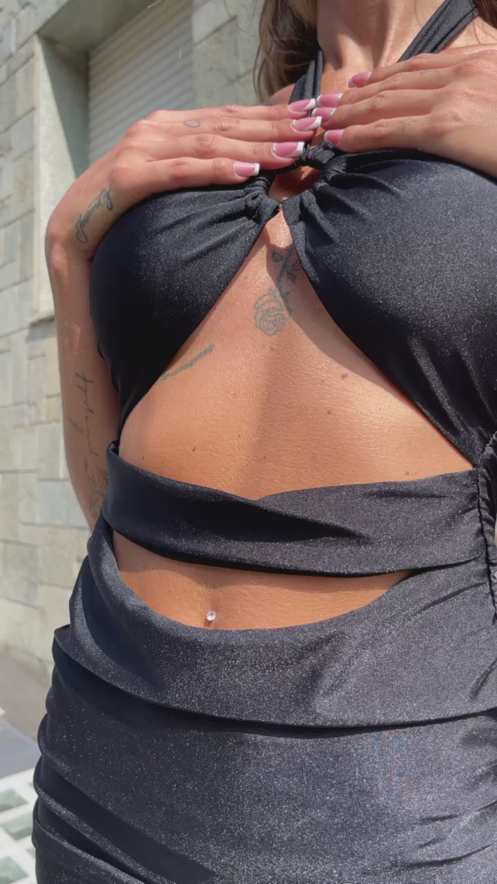 Abito nero incrocio al collo - R.a. Boutique