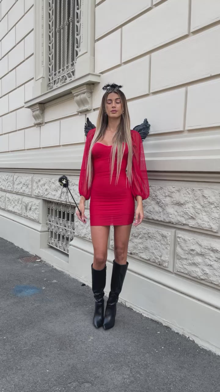 Abito rosso maniche velate (Diavoletta) - R.a. Boutique