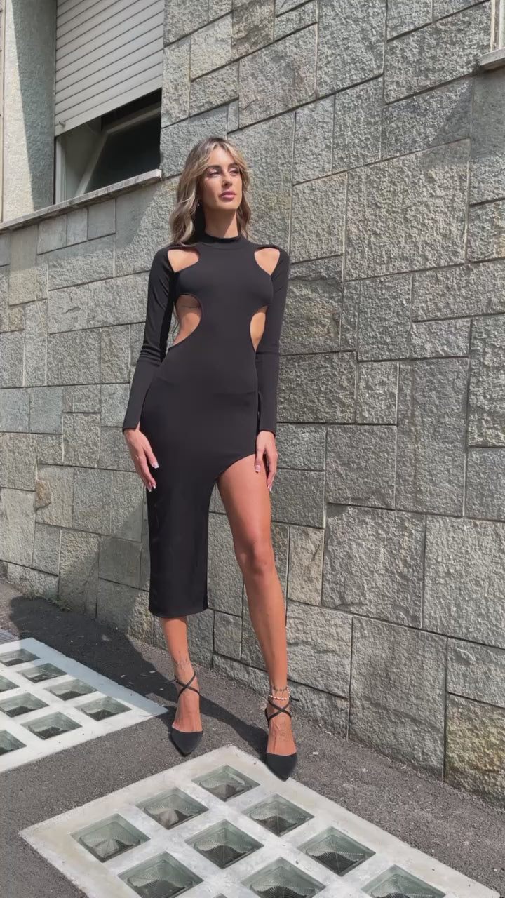 Abito a costine con buchi nero - R.a. Boutique