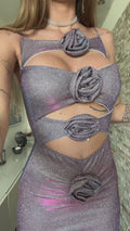 Abito glitter purple con rose - R.a. Boutique