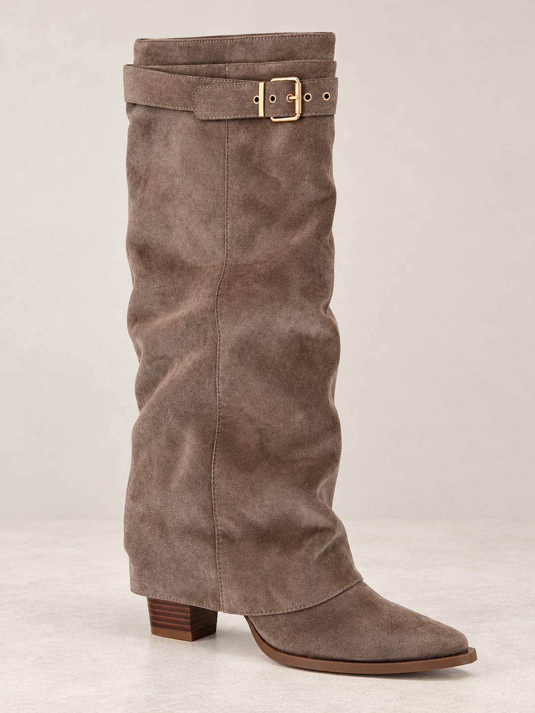 Stivale Taupe con Sovragambale e Fibbia Dorata - R.a. Boutique