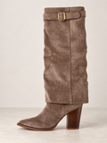 Stivale Taupe con Sovragambale e Fibbia Dorata - R.a. Boutique