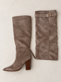 Stivale Taupe con Sovragambale e Fibbia Dorata - R.a. Boutique