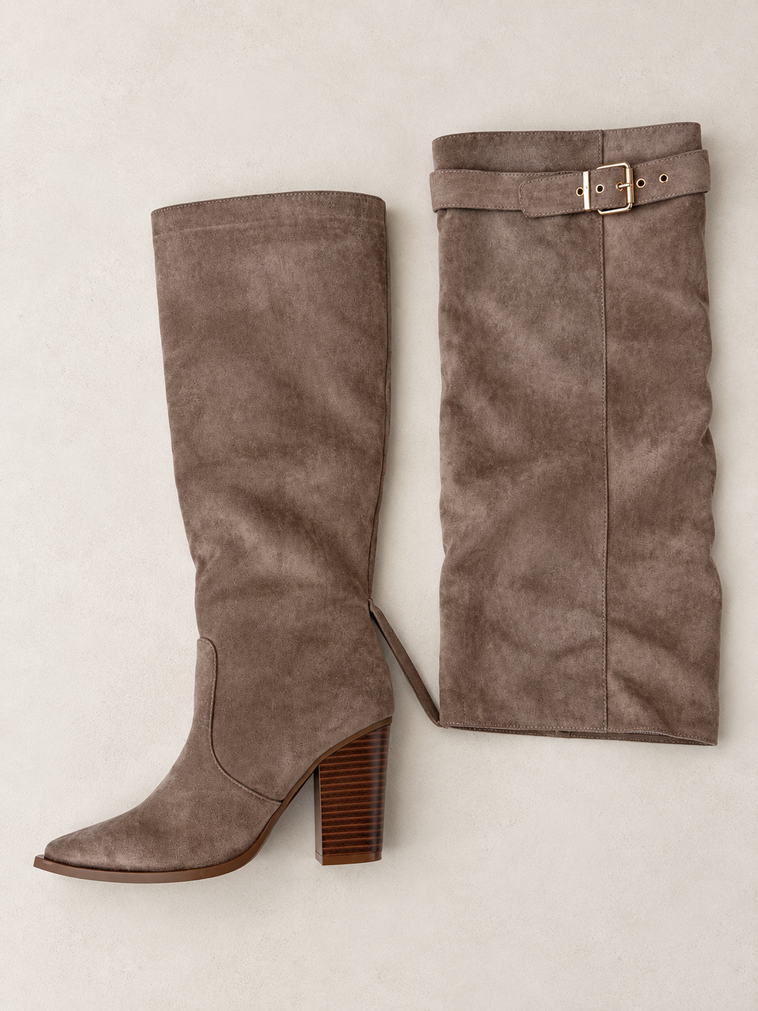 Stivale Taupe con Sovragambale e Fibbia Dorata - R.a. Boutique