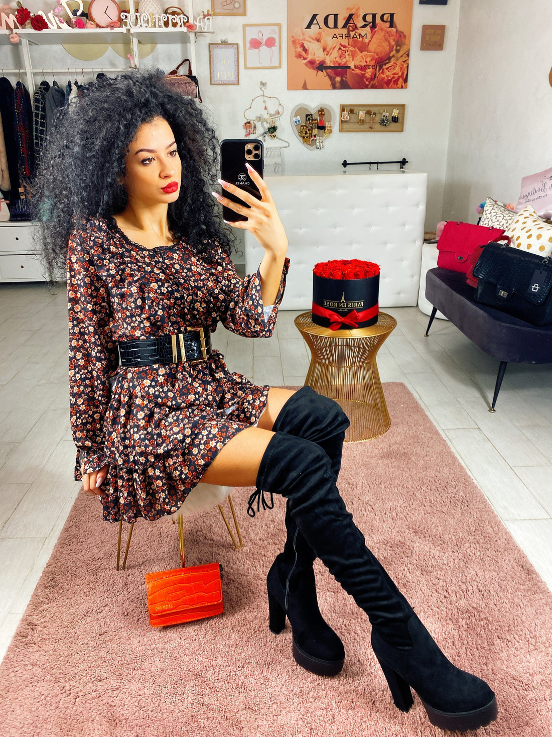 Abito a balze con fiori marroni - R.a. Boutique 