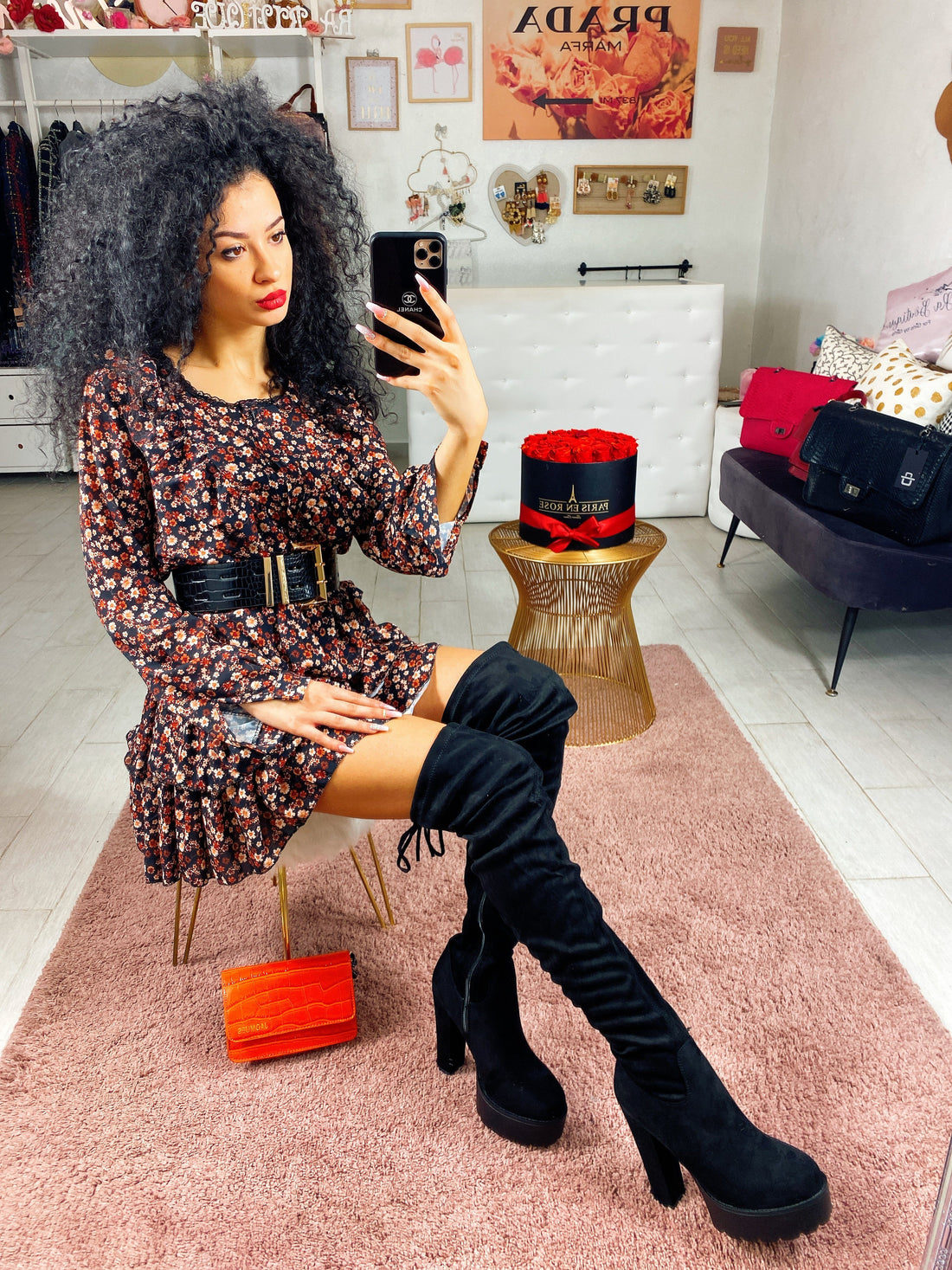 Abito a balze con fiori marroni - R.a. Boutique 