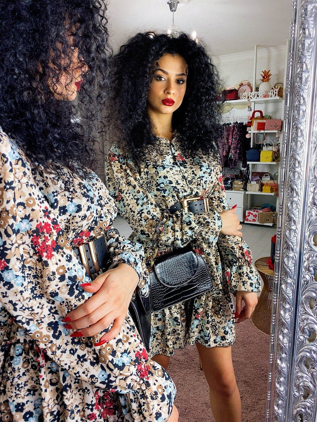 Abito a balze con fiori multi colore - R.a. Boutique 