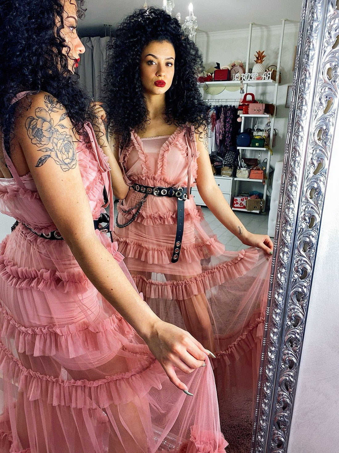 Abito a balze con trasparenze - R.a. Boutique 