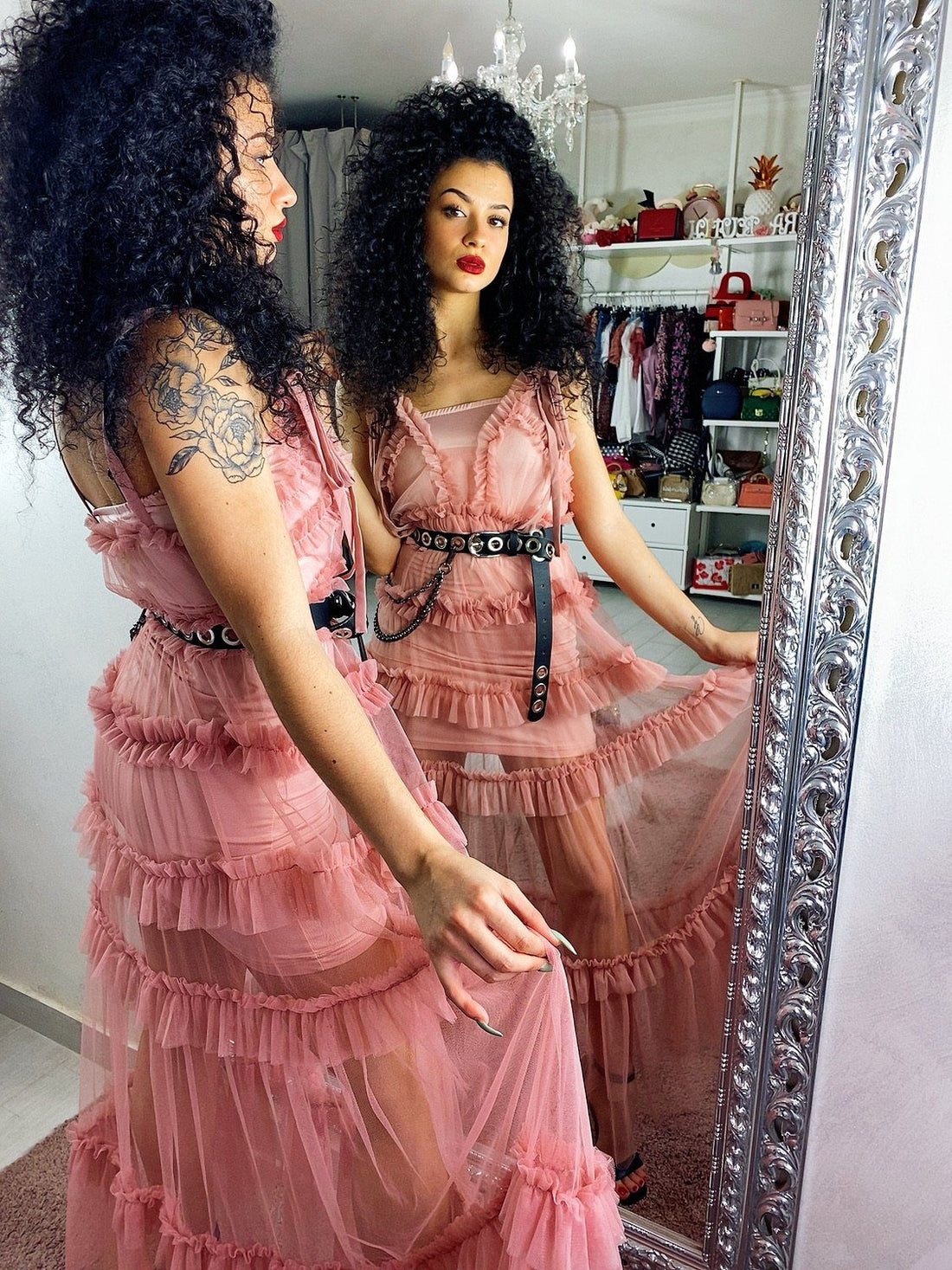 Abito a balze con trasparenze - R.a. Boutique 