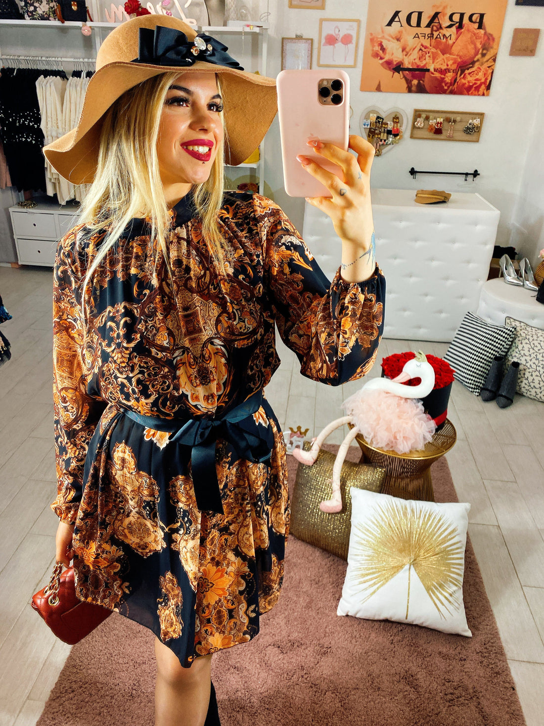 Abito a fantasia con cinturino - R.a. Boutique 