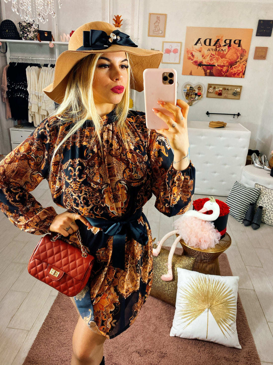 Abito a fantasia con cinturino - R.a. Boutique 