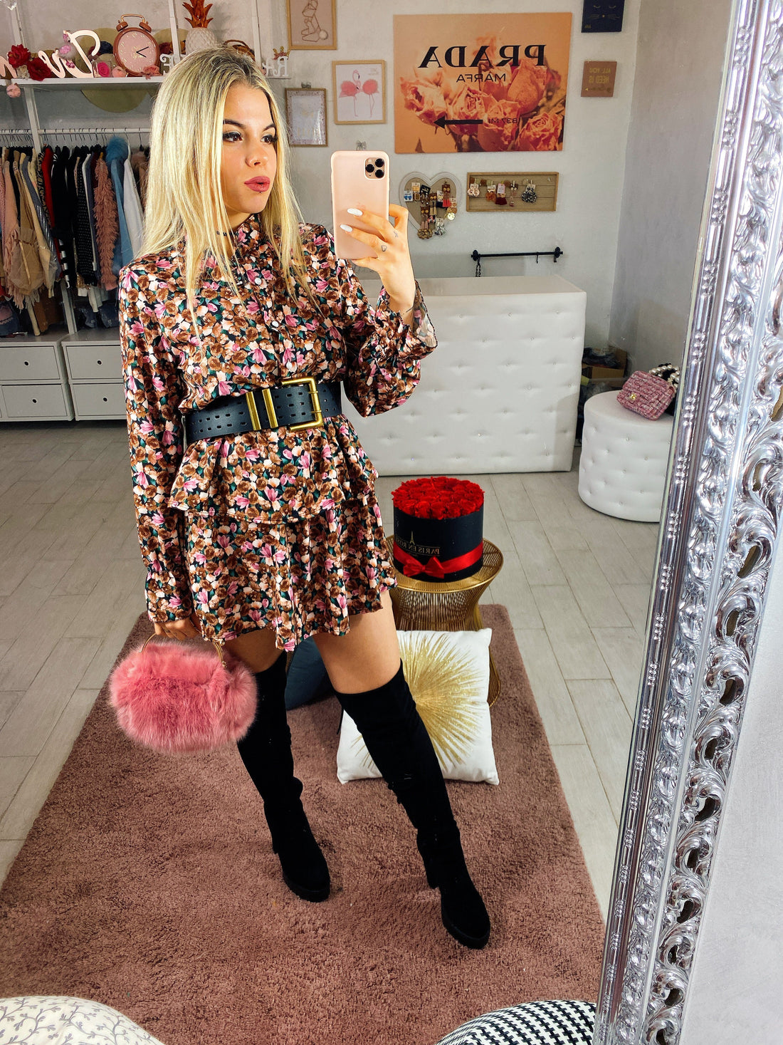 Abito a fiorellini con bottoncini in perle - R.a. Boutique 