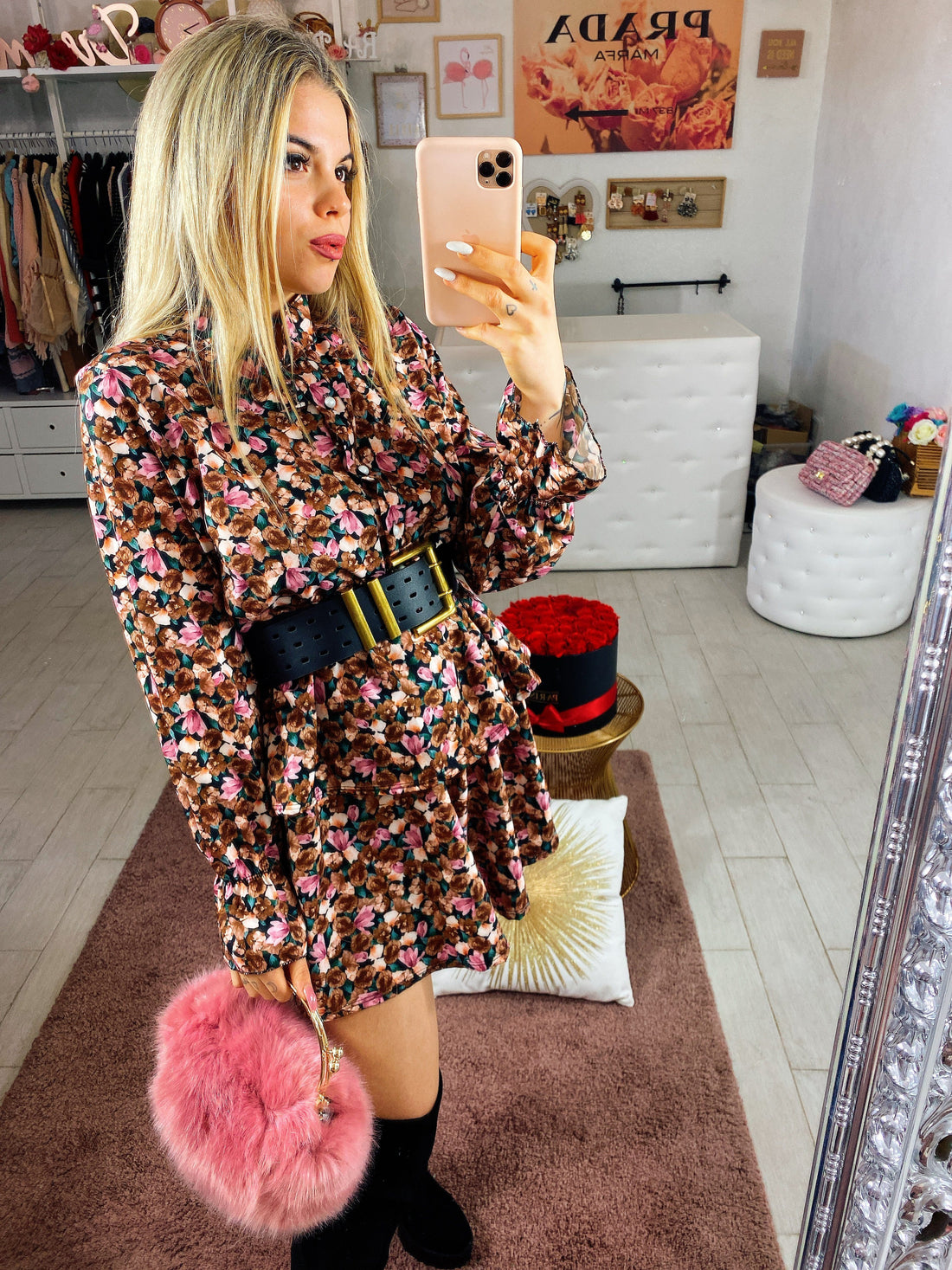 Abito a fiorellini con bottoncini in perle - R.a. Boutique 