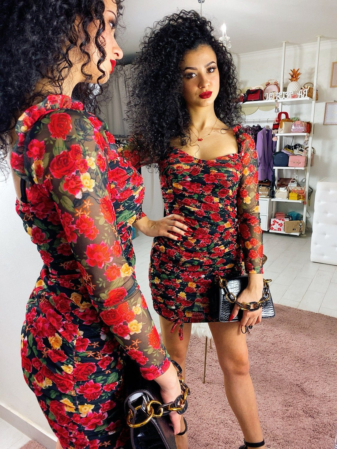 Abito aderente arricciato con fiori - R.a. Boutique 