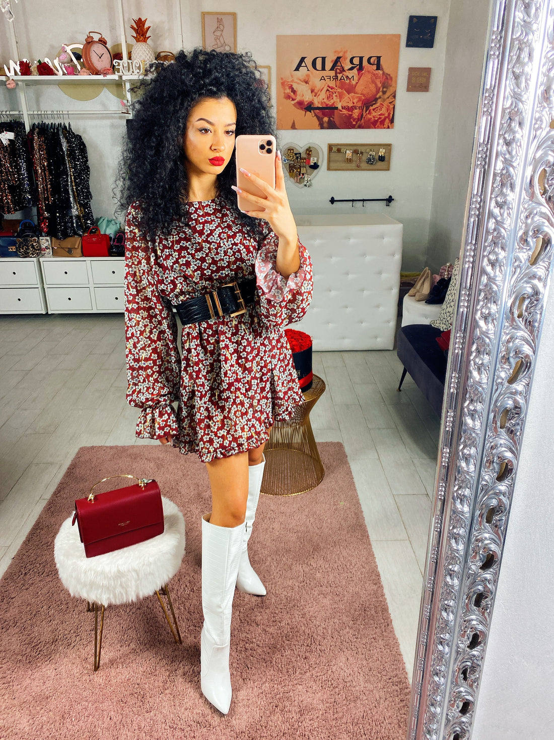 Abito con fiori bordeaux - R.a. Boutique 