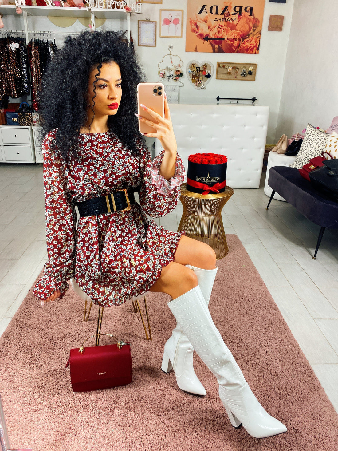 Abito con fiori bordeaux - R.a. Boutique 