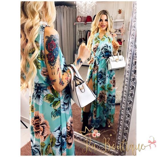 Abito con fiori celeste - R.a. Boutique 