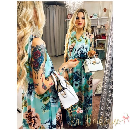 Abito con fiori celeste - R.a. Boutique 