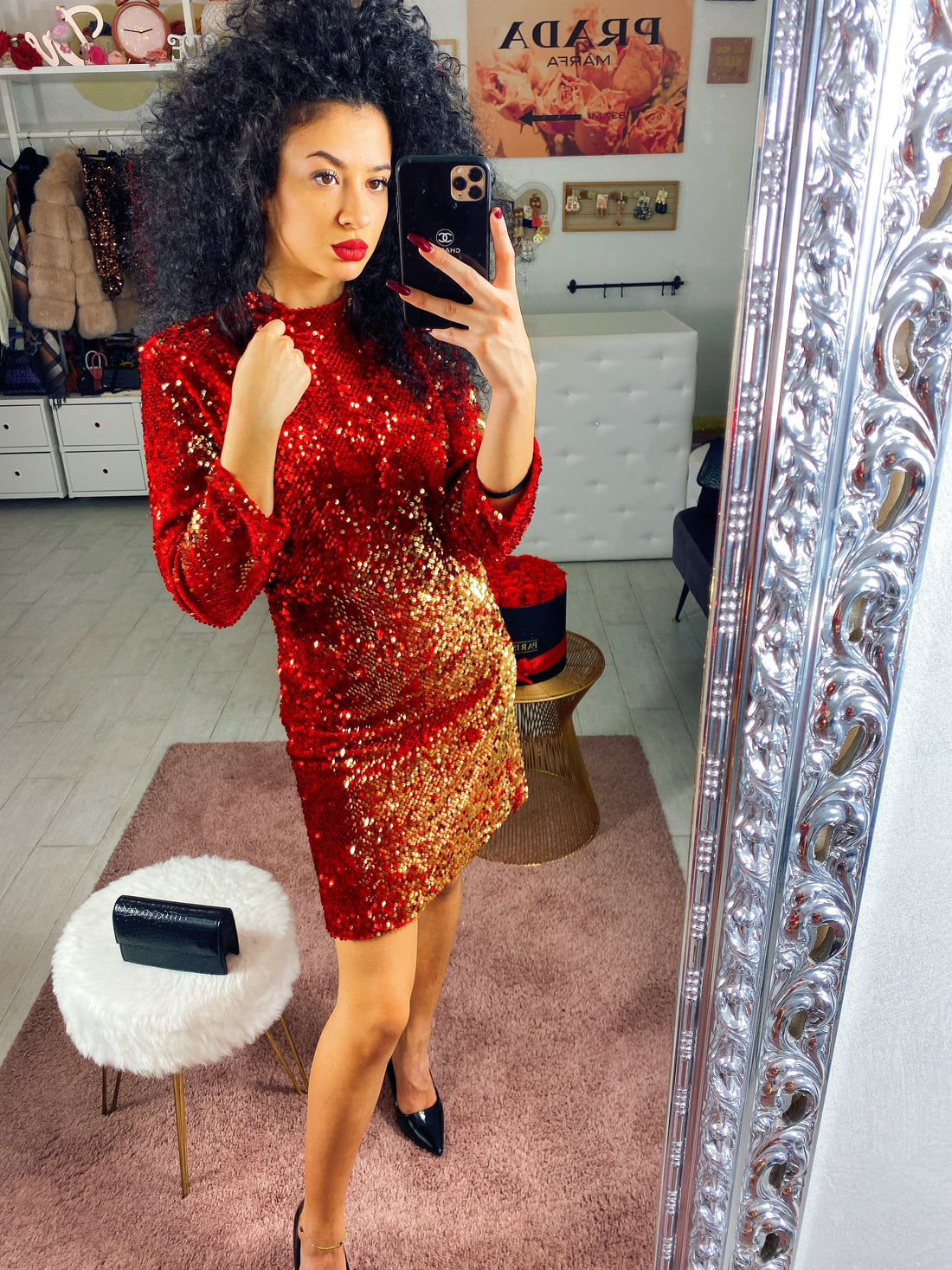 Abito con paillettes rosso/ oro - R.a. Boutique 