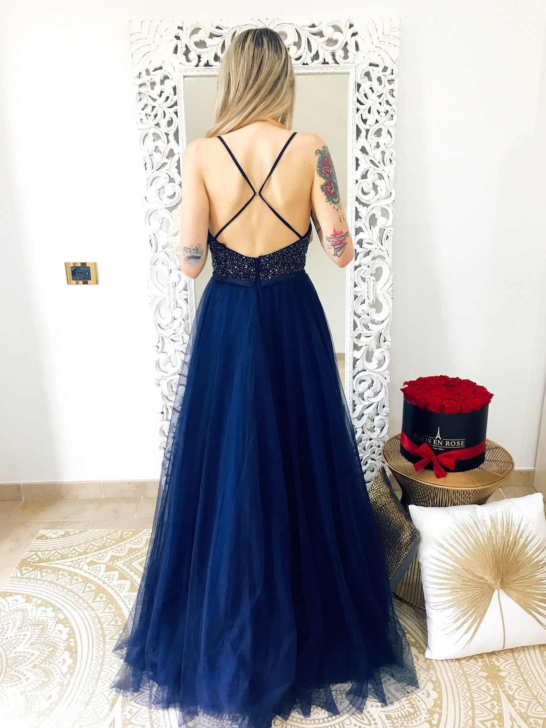 Abito da cerimonia con pietrine blu - R.a. Boutique 