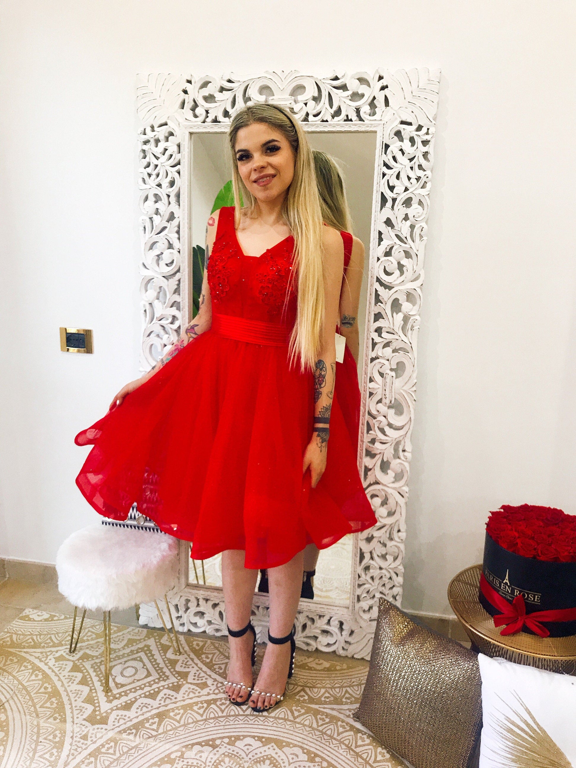 Abito da cerimonia corto rosso - R.a. Boutique 