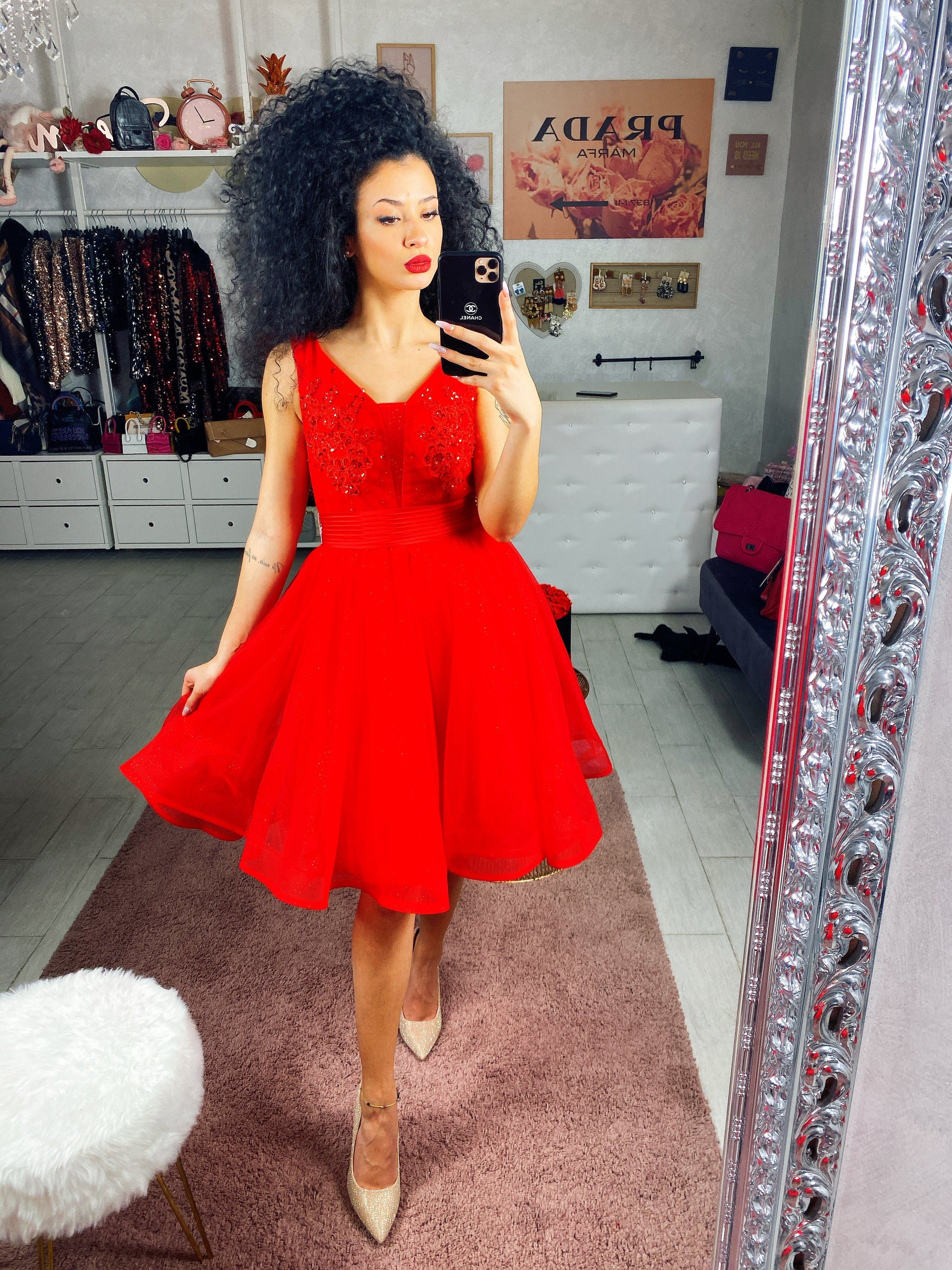 Abito da cerimonia corto rosso - R.a. Boutique 