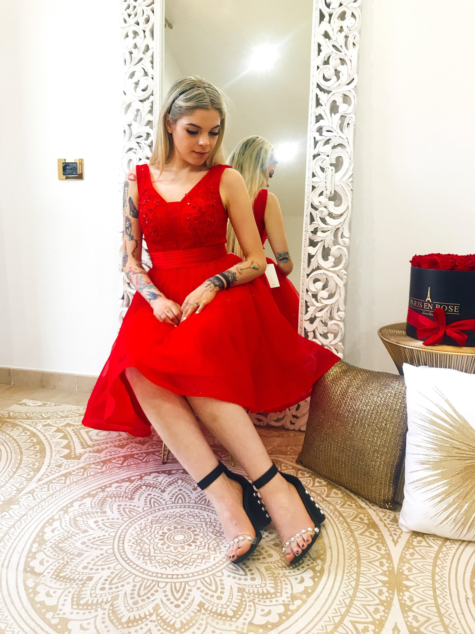 Abito da cerimonia corto rosso - R.a. Boutique 