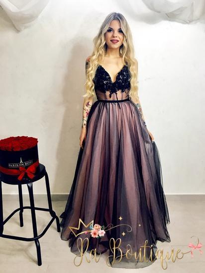 Abito da cerimonia lungo Nero/Rosa - R.a. Boutique 