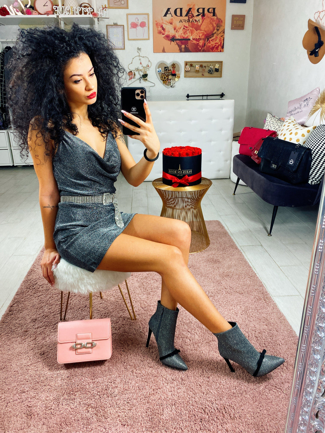 Abito glitter con spalline in strass - R.a. Boutique 