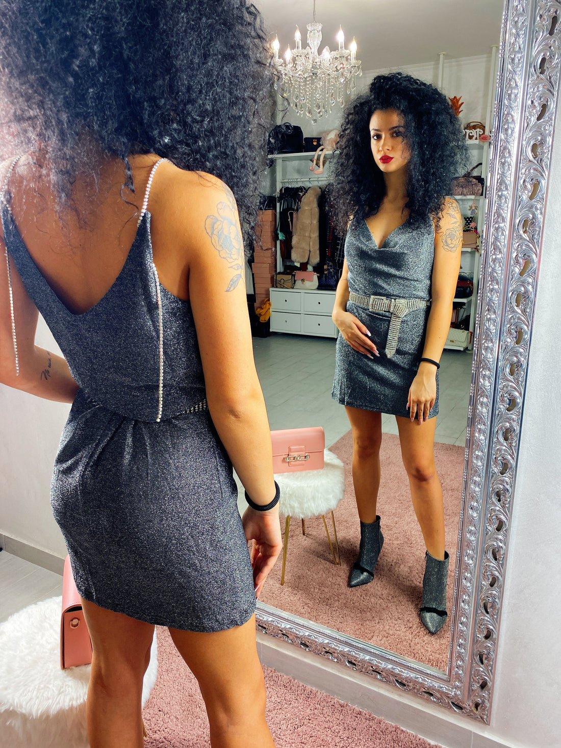 Abito glitter con spalline in strass - R.a. Boutique 