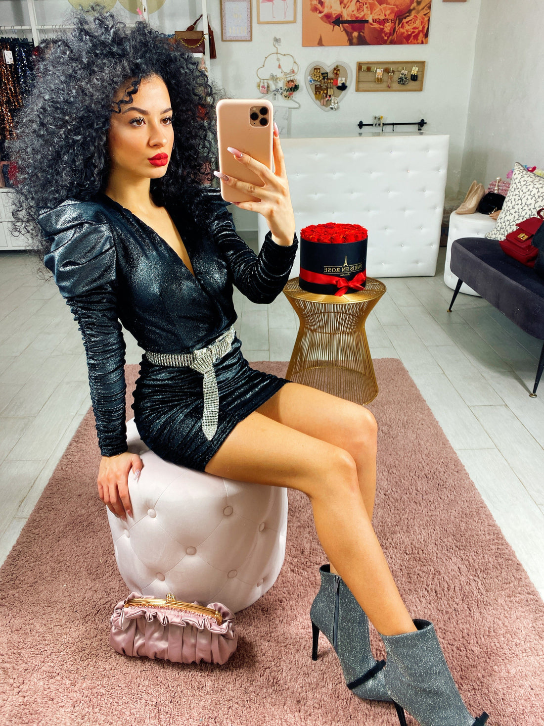 Abito glitter in velluto nero con scollo - R.a. Boutique 