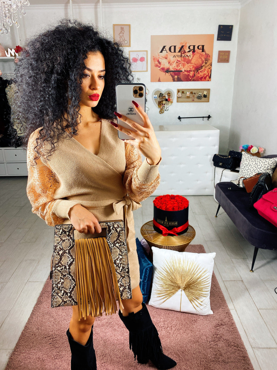 Abito in lana con maniche in pizzo - R.a. Boutique 