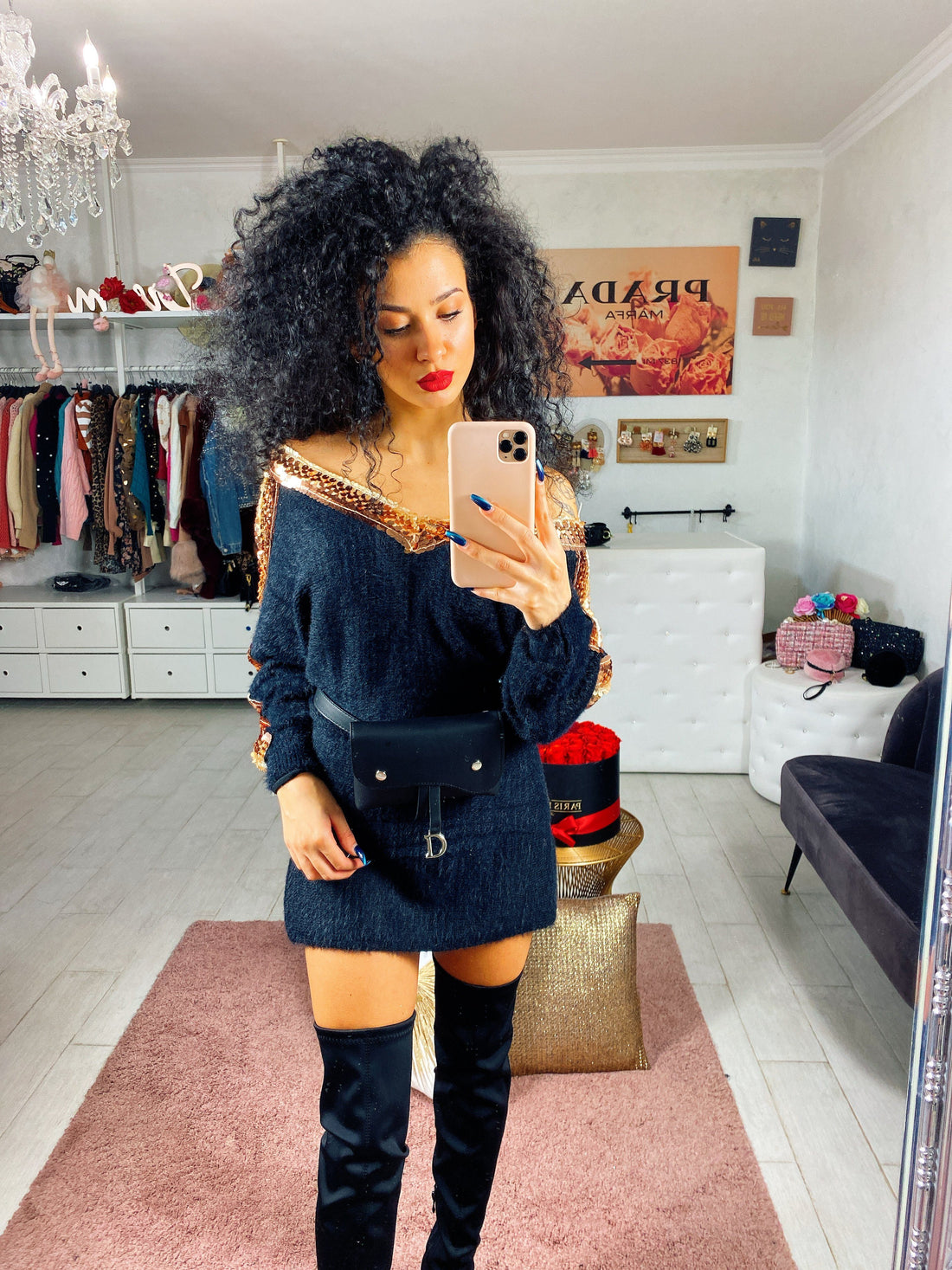 Abito Glitter Tassel corto con maxi scollatura e paillettes - R.a. Boutique 