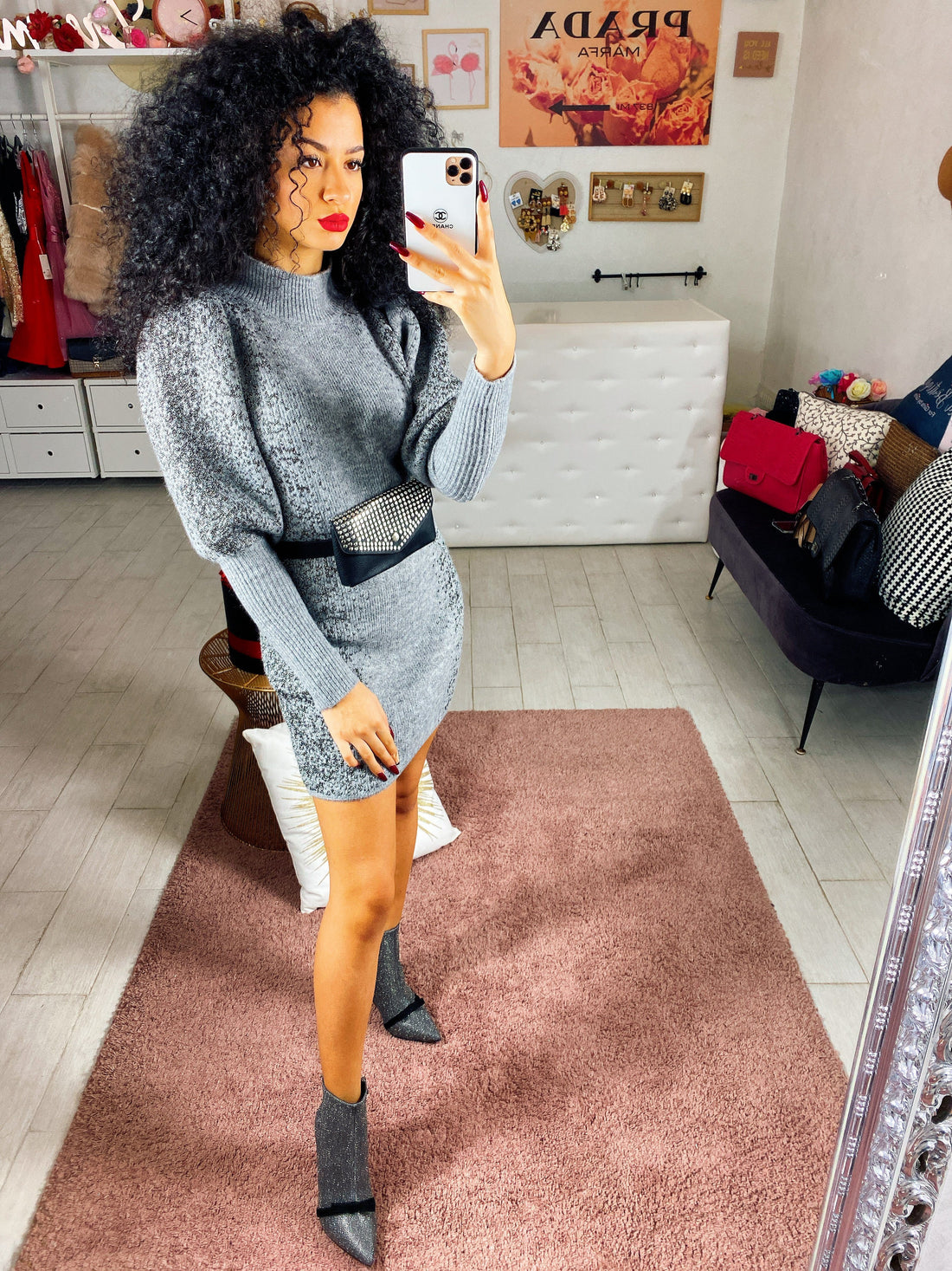 Abito in lana Grigio con glitter argento - R.a. Boutique 