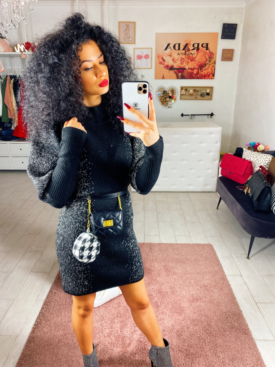 Abito in lana Nero con glitter argento - R.a. Boutique 