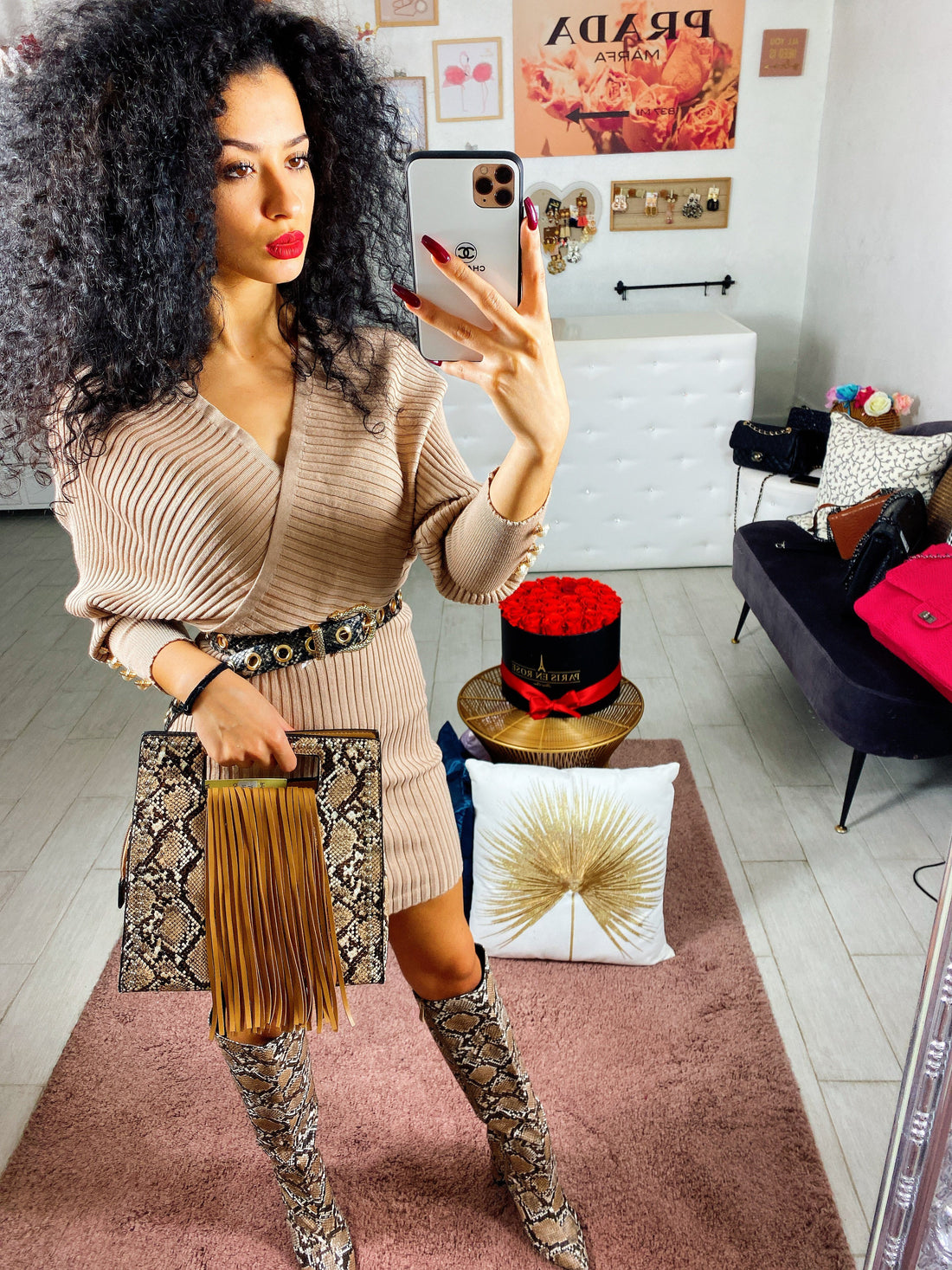 Abito in maglia con dettaglio in perle - R.a. Boutique 