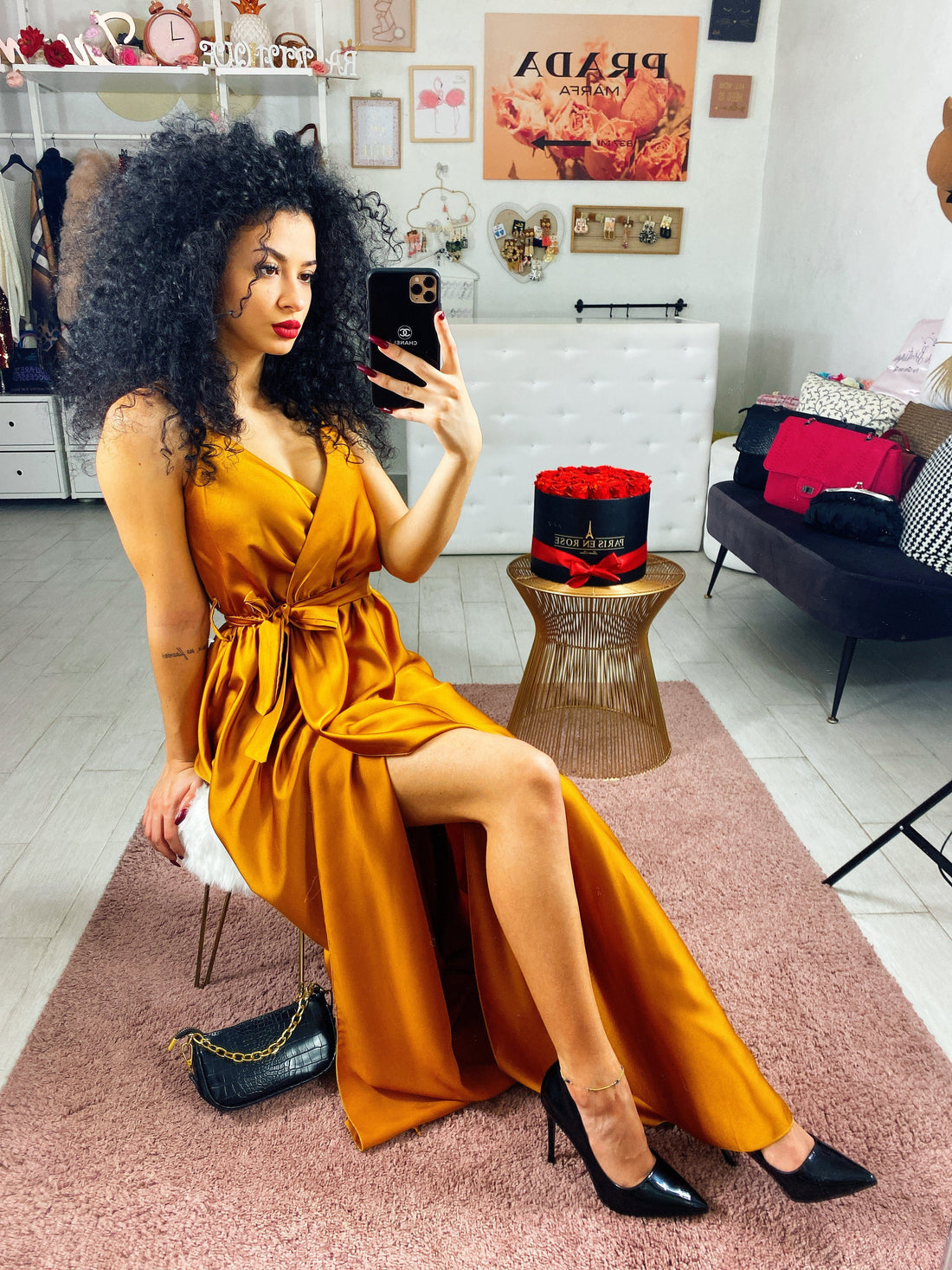 Abito in raso con spacco - R.a. Boutique 