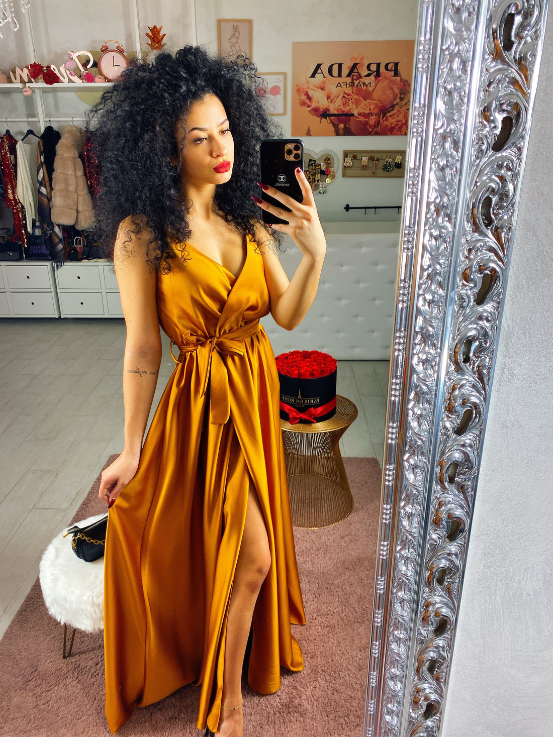 Abito in raso con spacco - R.a. Boutique 