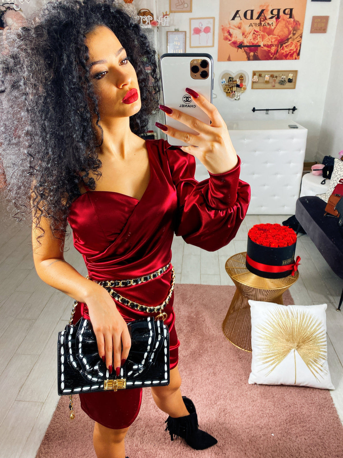 Abito in raso monospalla manica bombata - R.a. Boutique 